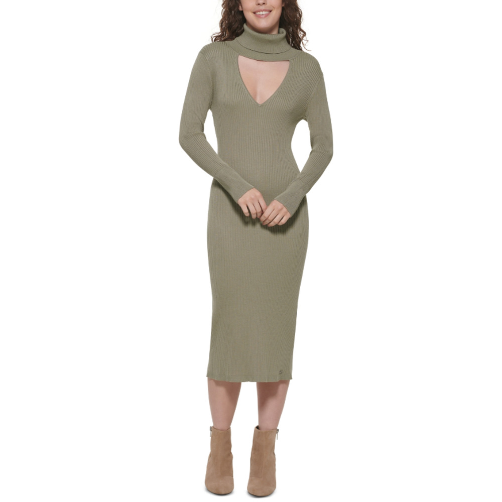 DKNY Ribbed Pullover Turtle Neck Bodycon Dress Thyme Size M 1281